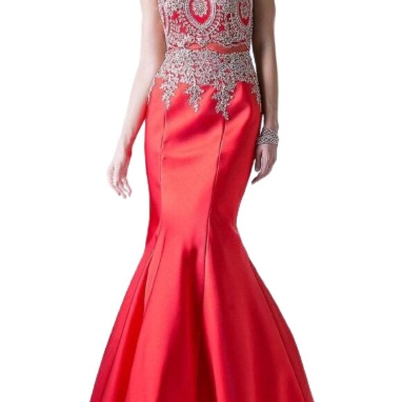 NWT Ladivine 8934 Metallic lace embroid Evening Dress Red Size 8 - Picture 4 of 7
